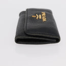 PRADA Key Case Leather 2 Set Beige Black Auth bs31485-11