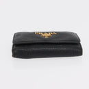 PRADA Key Case Leather 2 Set Beige Black Auth bs31485-13