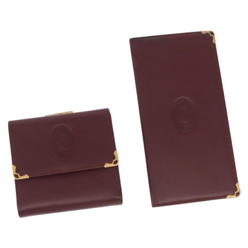 CARTIER Must Line Wallet Clutch Bag Leather 2 Set Bordeaux Gold Auth bs31487