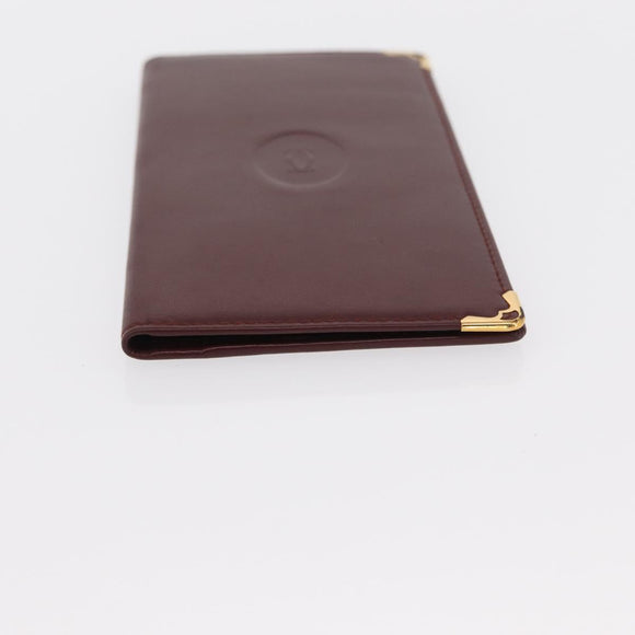 CARTIER Must Line Wallet Clutch Bag Leather 2 Set Bordeaux Gold Auth bs31487