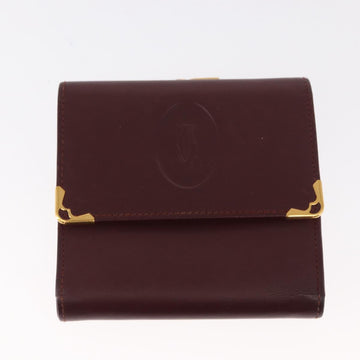 CARTIER Must Line Wallet Clutch Bag Leather 2 Set Bordeaux Gold Auth bs31487 - 0