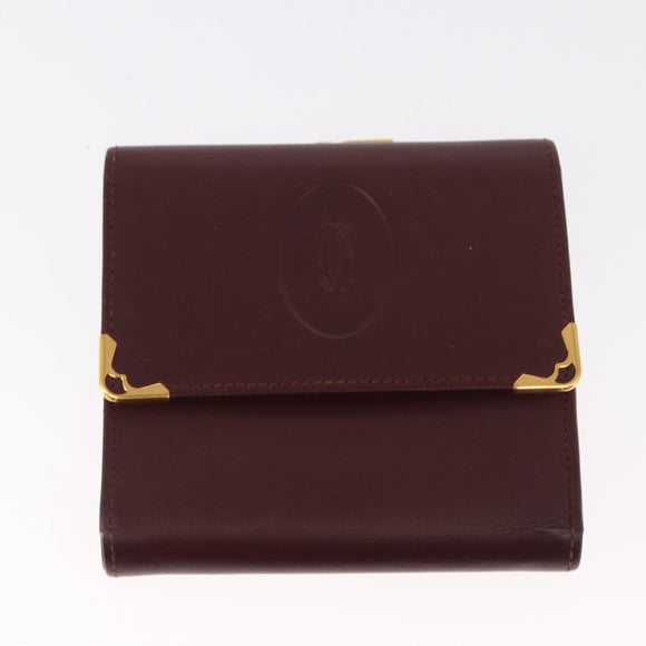 CARTIER Must Line Wallet Clutch Bag Leather 2 Set Bordeaux Gold Auth bs31487