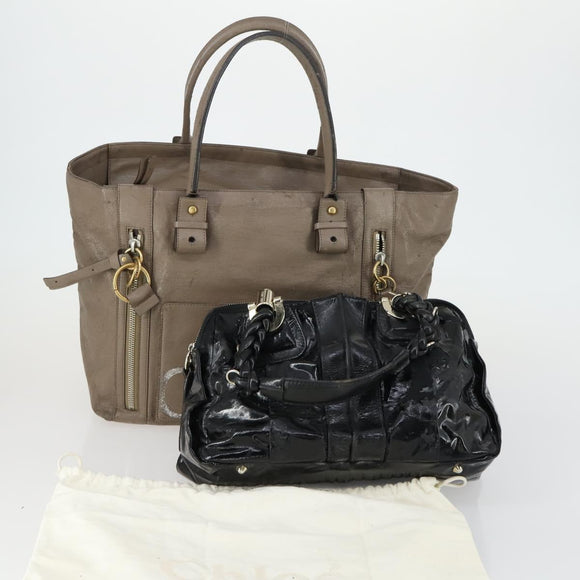 Chloe Tote Bag Leather 2 Set Black Beige Auth bs31501