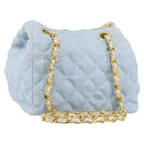 CHANEL Chain Shoulder Bag Canvas Light Blue gold CC Auth bs31503-1