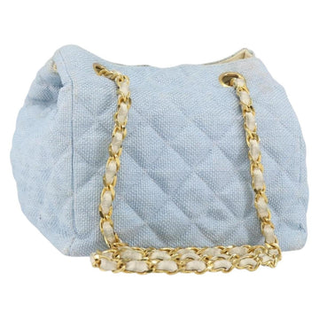 CHANEL Chain Shoulder Bag Canvas Light Blue gold CC Auth bs31503