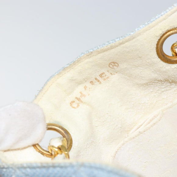 CHANEL Chain Shoulder Bag Canvas Light Blue gold CC Auth bs31503