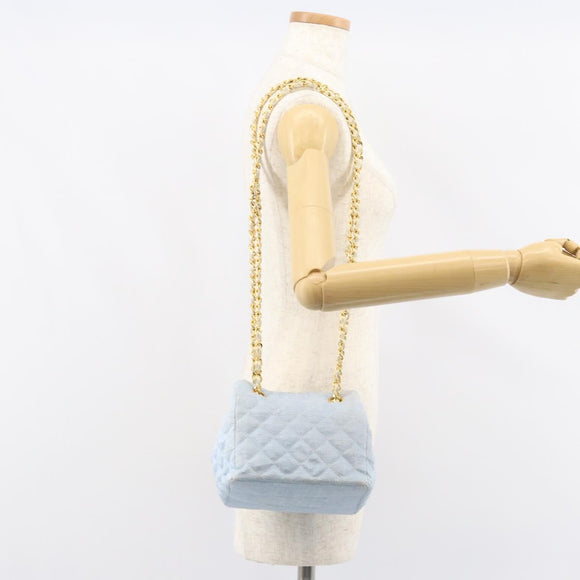 CHANEL Chain Shoulder Bag Canvas Light Blue gold CC Auth bs31503