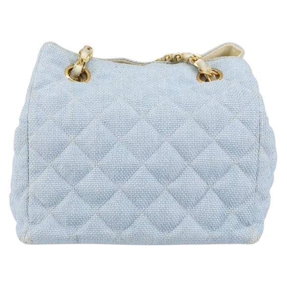 CHANEL Chain Shoulder Bag Canvas Light Blue gold CC Auth bs31503
