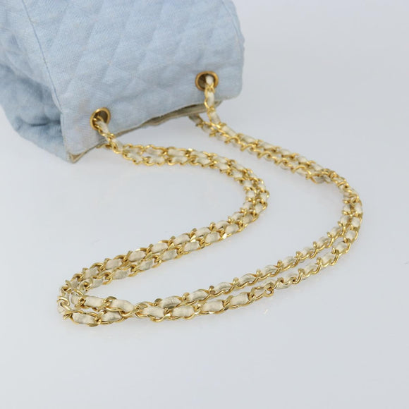 CHANEL Chain Shoulder Bag Canvas Light Blue gold CC Auth bs31503
