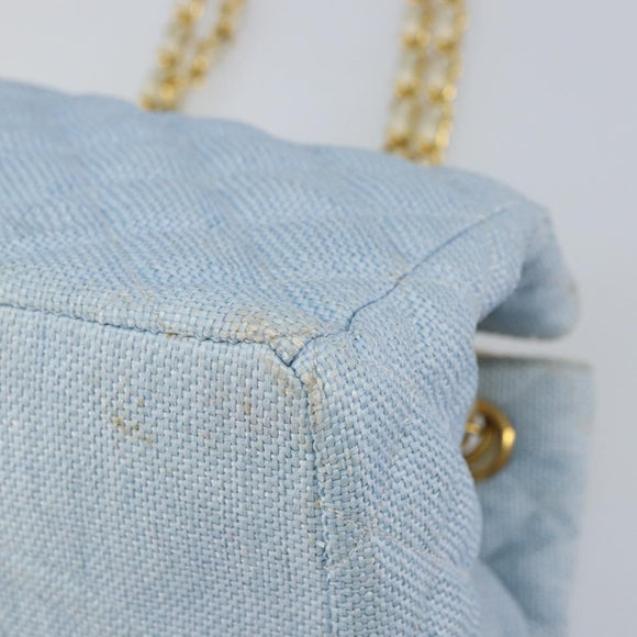 CHANEL Chain Shoulder Bag Canvas Light Blue gold CC Auth bs31503