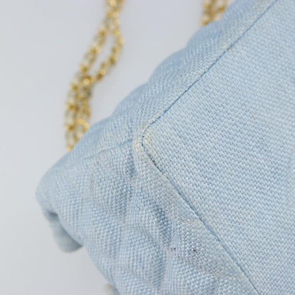 CHANEL Chain Shoulder Bag Canvas Light Blue gold CC Auth bs31503