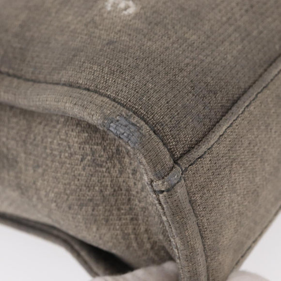 CHANEL Deauville line Chain Tote Bag Canvas Gray Silver CC Auth bs31505