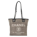 CHANEL Deauville line Chain Tote Bag Canvas Gray Silver CC Auth bs31505-13