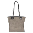 CHANEL Deauville line Chain Tote Bag Canvas Gray Silver CC Auth bs31505-2