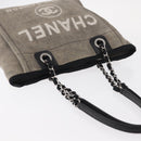 CHANEL Deauville line Chain Tote Bag Canvas Gray Silver CC Auth bs31505-6
