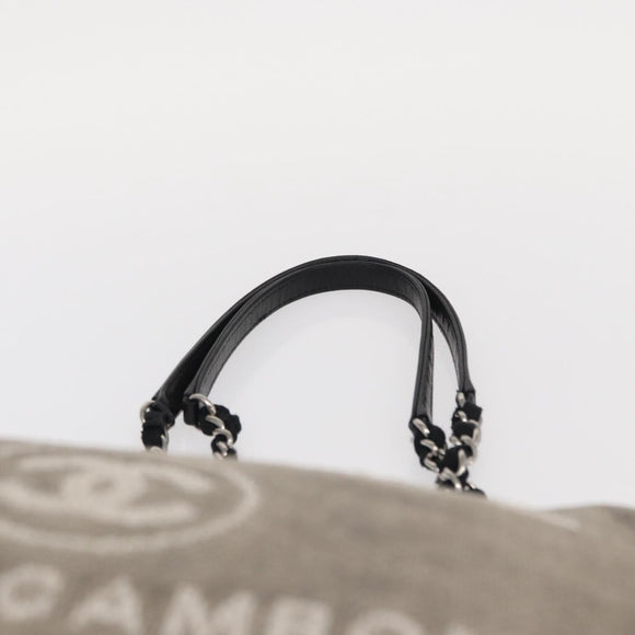 CHANEL Deauville line Chain Tote Bag Canvas Gray Silver CC Auth bs31505