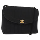 CHANEL Mademoiselle Shoulder Bag Cotton Black Gold CC Auth bs31506-1