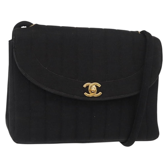CHANEL Mademoiselle Shoulder Bag Cotton Black Gold CC Auth bs31506