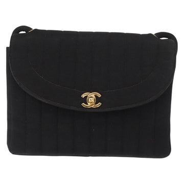 CHANEL Mademoiselle Shoulder Bag Cotton Black Gold CC Auth bs31506 - 0