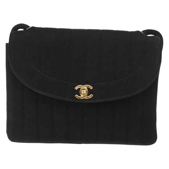 CHANEL Mademoiselle Shoulder Bag Cotton Black Gold CC Auth bs31506