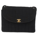CHANEL Mademoiselle Shoulder Bag Cotton Black Gold CC Auth bs31506-13