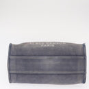 CHANEL Deauville line Chain Tote Bag Canvas Navy Silver CC Auth bs31507-6