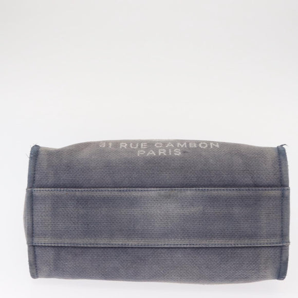 CHANEL Deauville line Chain Tote Bag Canvas Navy Silver CC Auth bs31507