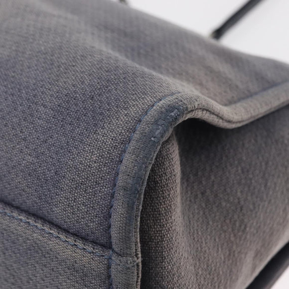 CHANEL Deauville line Chain Tote Bag Canvas Navy Silver CC Auth bs31507