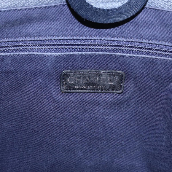 CHANEL Deauville line Chain Tote Bag Canvas Navy Silver CC Auth bs31507