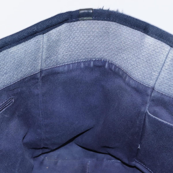 CHANEL Deauville line Chain Tote Bag Canvas Navy Silver CC Auth bs31507