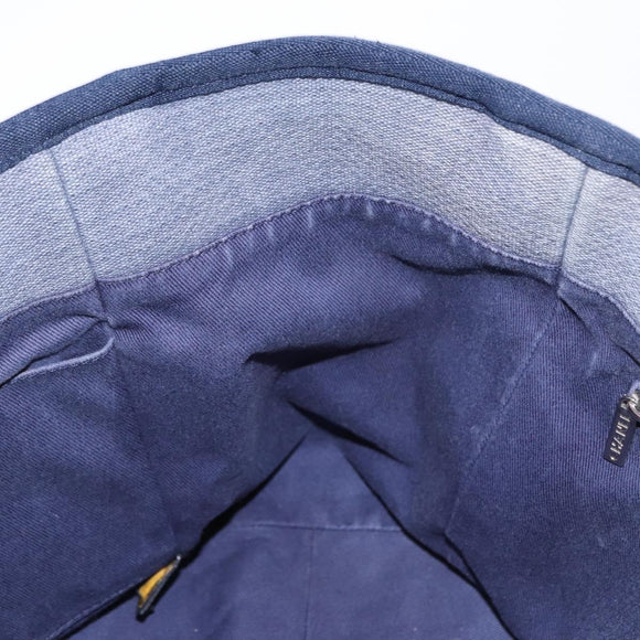 CHANEL Deauville line Chain Tote Bag Canvas Navy Silver CC Auth bs31507