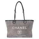 CHANEL Deauville line Chain Tote Bag Canvas Navy Silver CC Auth bs31507-13