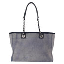CHANEL Deauville line Chain Tote Bag Canvas Navy Silver CC Auth bs31507-2