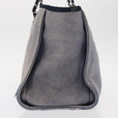 CHANEL Deauville line Chain Tote Bag Canvas Navy Silver CC Auth bs31507-4