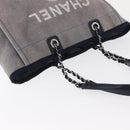 CHANEL Deauville line Chain Tote Bag Canvas Navy Silver CC Auth bs31507-7