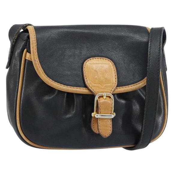 CELINE Shoulder Bag Leather Black Gold Auth bs31512