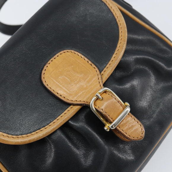 CELINE Shoulder Bag Leather Black Gold Auth bs31512