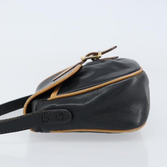 CELINE Shoulder Bag Leather Black Gold Auth bs31512