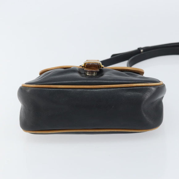CELINE Shoulder Bag Leather Black Gold Auth bs31512
