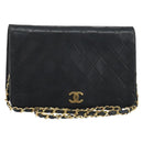 CHANEL Matelasse Chain Shoulder Bag Lamb Skin Black Gold CC Auth bs31513-1