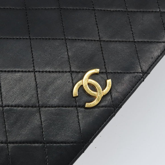 CHANEL Matelasse Chain Shoulder Bag Lamb Skin Black Gold CC Auth bs31513