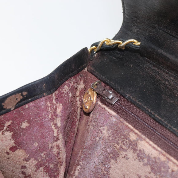 CHANEL Matelasse Chain Shoulder Bag Lamb Skin Black Gold CC Auth bs31513