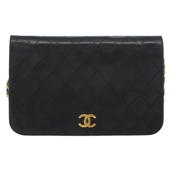 CHANEL Matelasse Chain Shoulder Bag Lamb Skin Black Gold CC Auth bs31513