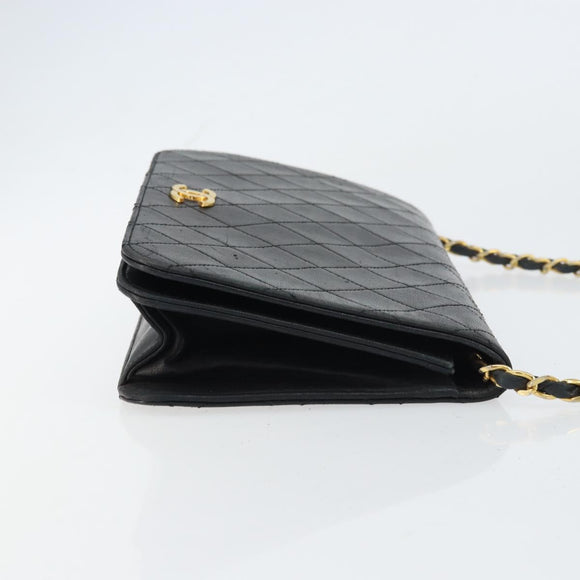 CHANEL Matelasse Chain Shoulder Bag Lamb Skin Black Gold CC Auth bs31513