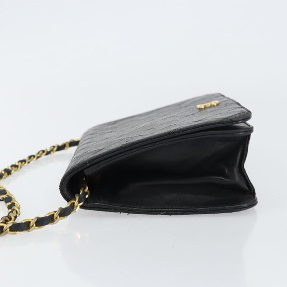 CHANEL Matelasse Chain Shoulder Bag Lamb Skin Black Gold CC Auth bs31513