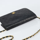 CHANEL Matelasse Chain Shoulder Bag Lamb Skin Black Gold CC Auth bs31513-6