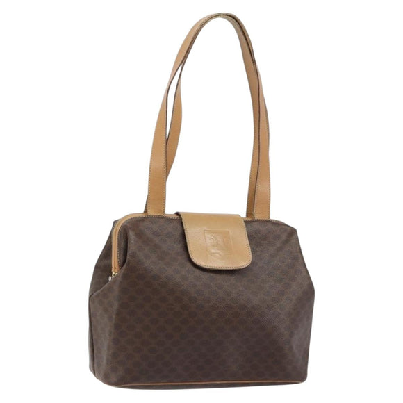CELINE Macadam Canvas Tote Bag PVC Leather Brown Gold Auth bs31514