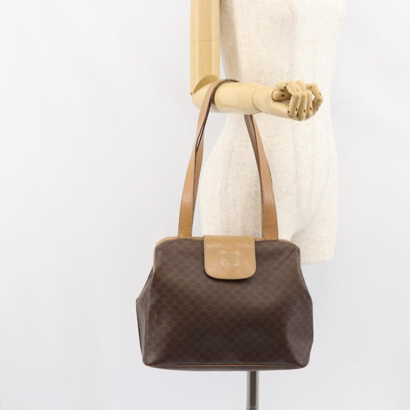 CELINE Macadam Canvas Tote Bag PVC Leather Brown Gold Auth bs31514