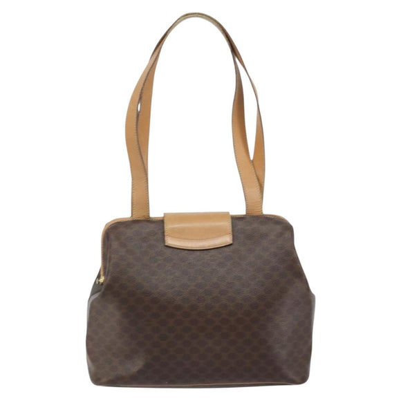 CELINE Macadam Canvas Tote Bag PVC Leather Brown Gold Auth bs31514
