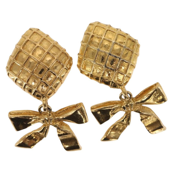 CHANEL Ribbon Earring metal Gold Tone CC Auth bs31515